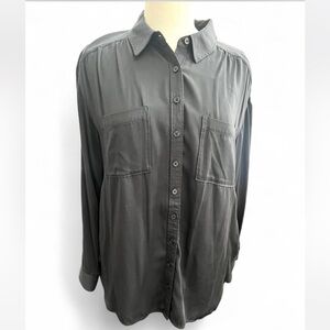Anthropologie Satiny Modal Button Down Long Shirt Black Size Medium